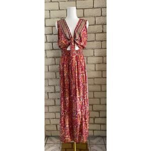 Boho Paisley Cut-Out Maxi Dress Silk Maxi Summer Dress Size M/L